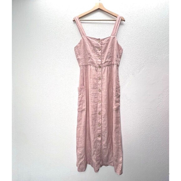 Rachel Zoe 100% Linen Dress Womens Blush Button Sleeveless pink Madi pockets 8. - Picture 4 of 13